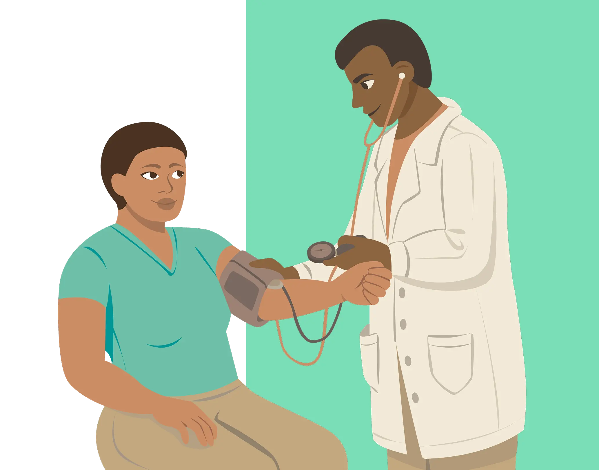 Médico aferindo a pressão de uma paciente